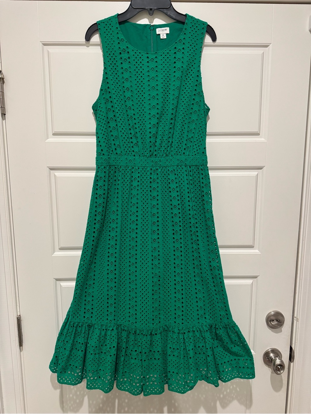 J.CREW Kelly Green Sleeveless Eyelet Tiered Midi Dress Size 6